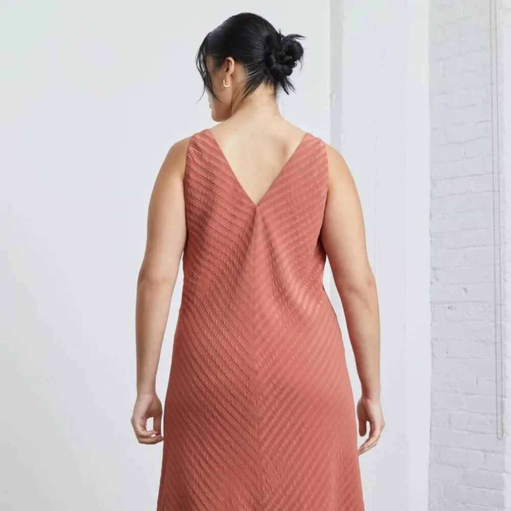 Everlane NWT Rust Colored City Striped Sleeveless V-neck Midi Dress - Picture 12 of 12